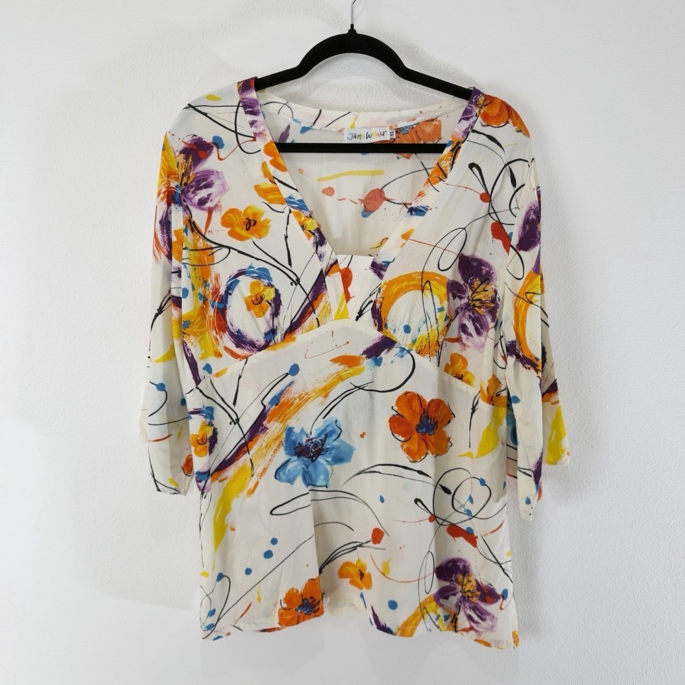 VTG‎ Jams World Top Size XL Floral Tropical Cest La Vie Hawaiian Rayon Vacation